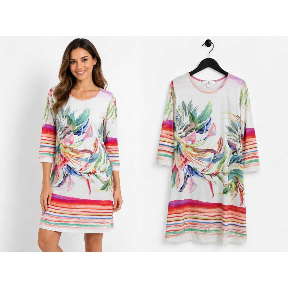 JPK Daphne Shift Dress Size XL Floral Lilly Stripe Tropical Stretch